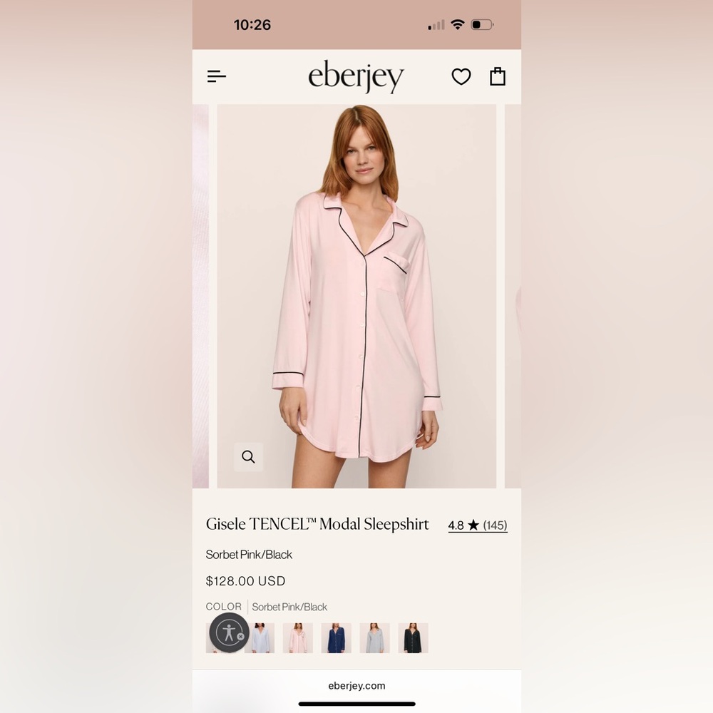 Eberjey Sorbet Pink and Black Sleepshirt